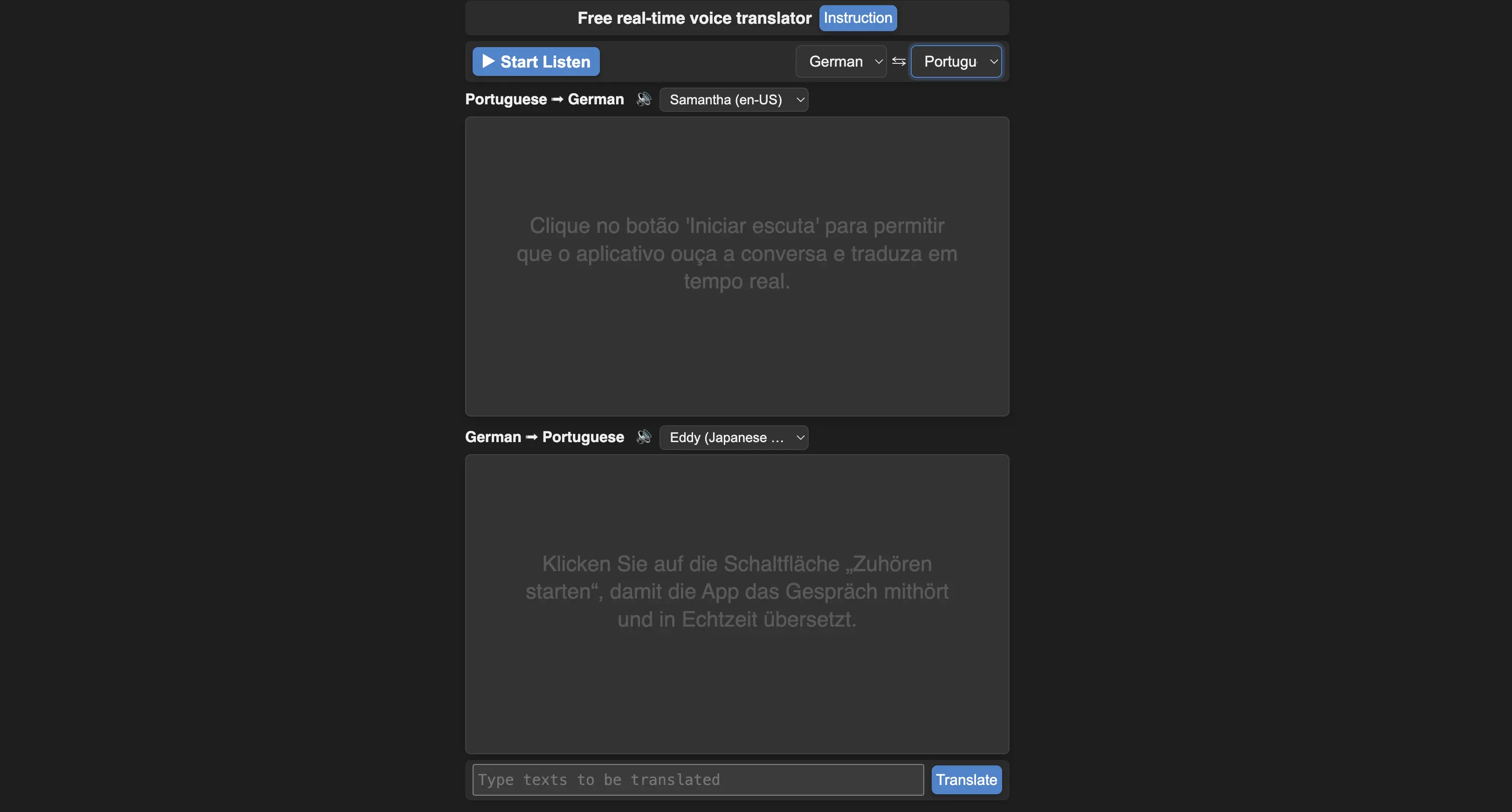 The interface of TalkPersona translation app.